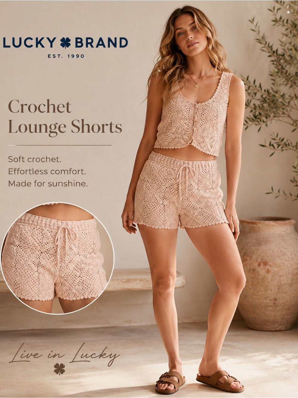 Lucky Brand Festival Crochet Shorts Cream 100% Cotton XL Beach Western Boho C7